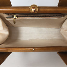 Load image into Gallery viewer, Vintage Holmes Of Norwich Gold/Mustard Mottled Patent Leather Twin Handled Bag-Vintage Handbag, Kelly Bag-Brand Spanking Vintage