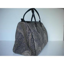 Load image into Gallery viewer, Vintage Large Leather And Canvas, Tapestry Effect Fabric Holdall In 'Hera' Peacock Feather Design By Liberty of London-Vintage Handbag, Large Handbag-Brand Spanking Vintage