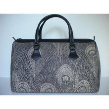 Load image into Gallery viewer, Vintage Large Leather And Canvas, Tapestry Effect Fabric Holdall In 'Hera' Peacock Feather Design By Liberty of London-Vintage Handbag, Large Handbag-Brand Spanking Vintage
