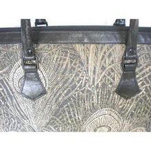 Load image into Gallery viewer, Vintage Large Leather And Canvas, Tapestry Effect Fabric Holdall In 'Hera' Peacock Feather Design By Liberty of London-Vintage Handbag, Large Handbag-Brand Spanking Vintage