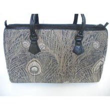 Load image into Gallery viewer, Vintage Large Leather And Canvas, Tapestry Effect Fabric Holdall In 'Hera' Peacock Feather Design By Liberty of London-Vintage Handbag, Large Handbag-Brand Spanking Vintage
