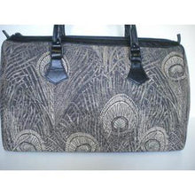 Load image into Gallery viewer, Vintage Large Leather And Canvas, Tapestry Effect Fabric Holdall In 'Hera' Peacock Feather Design By Liberty of London-Vintage Handbag, Large Handbag-Brand Spanking Vintage