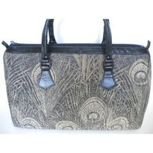 Load image into Gallery viewer, Vintage Large Leather And Canvas, Tapestry Effect Fabric Holdall In 'Hera' Peacock Feather Design By Liberty of London-Vintage Handbag, Large Handbag-Brand Spanking Vintage
