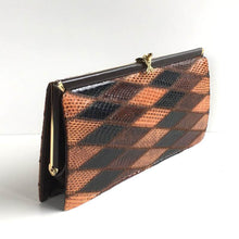 Load image into Gallery viewer, Vintage Snakeskin And Leather 70s Harlequin Patchwork Slim And Elegant Clutch Bag By Ackery In Brown, Caramel And Black-Vintage Handbag, Exotic Skins-Brand Spanking Vintage