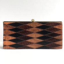 Load image into Gallery viewer, Vintage Snakeskin And Leather 70s Harlequin Patchwork Slim And Elegant Clutch Bag By Ackery In Brown, Caramel And Black-Vintage Handbag, Exotic Skins-Brand Spanking Vintage