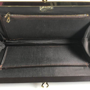 Vintage Snakeskin And Leather 70s Harlequin Patchwork Slim And Elegant Clutch Bag By Ackery In Brown, Caramel And Black-Vintage Handbag, Exotic Skins-Brand Spanking Vintage