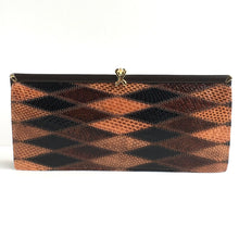 Load image into Gallery viewer, Vintage Snakeskin And Leather 70s Harlequin Patchwork Slim And Elegant Clutch Bag By Ackery In Brown, Caramel And Black-Vintage Handbag, Exotic Skins-Brand Spanking Vintage