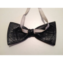 Load image into Gallery viewer, Vintage Unused Exotic Skin Bow Tie Backed In Black Leather-Accessories, For Him-Brand Spanking Vintage