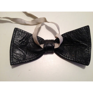 Vintage Unused Exotic Skin Bow Tie Backed In Black Leather-Accessories, For Him-Brand Spanking Vintage