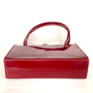 Vintage 60s/70s Cherry Red Patent Leather Top Handle Bag By Holmes Of Norwich-Vintage Handbag, Top Handle Bag-Brand Spanking Vintage