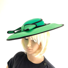 Load image into Gallery viewer, Vintage Stunning Large Emerald Green/Black Saucer Hat with Large Feature Bow-Accessories, For Her-Brand Spanking Vintage
