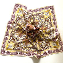 Load image into Gallery viewer, Large Liberty of London Silk Scarf in Ianthe Design in Gold, Yellow, Copper Brown, Plum and Ivory-Scarves-Brand Spanking Vintage

