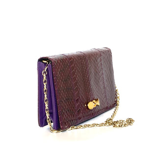Vintage Burgundy/Purple Snakeskin & Leather Clutch/Chain Bag by Jane Shilton-Vintage Handbag, Clutch bags-Brand Spanking Vintage