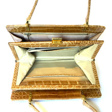 Load image into Gallery viewer, Vintage Caramel Porosus Crocodile Skin Handbag w/ Cream Leather Lining By Riviera Made In England-Vintage Handbag, Exotic Skins-Brand Spanking Vintage

