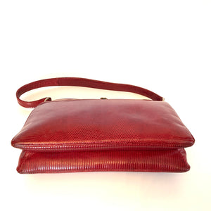 Vintage Fabulous 50s Dainty Dark Raspberry Red Lizard Skin Top Handle Bag-Vintage Handbag, Exotic Skins-Brand Spanking Vintage