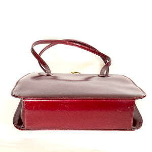 Vintage 60s/70s Cherry Wine Red Patent Leather Top Handle Bag By Holmes Of Norwich-Vintage Handbag, Top Handle Bag-Brand Spanking Vintage