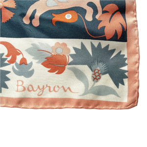 Large Vintage 70s Bayron Silk Scarf in Rich Airforce Blue, Pink, Orange and Ivory-Scarves-Brand Spanking Vintage