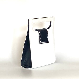 Vintage 60s/70s Dainty White and Navy Leather Handbag By Holmes Of Norwich-Vintage Handbag, Kelly Bag-Brand Spanking Vintage