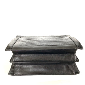 Vintage 80s Large Black Caiman Crocodile Skin Box Bag Tote Bag Overnight Bag W/Lock/Key Gilt Clasp Made in France-Vintage Handbag, Large Handbag-Brand Spanking Vintage