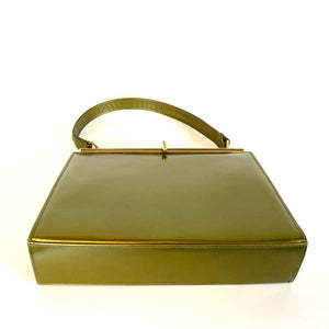 Vintage 60s Chartreuse Green Pearlescent Top Handle Bag w/ Matching Purse by Lodix-Vintage Handbag, Top Handle Bag-Brand Spanking Vintage