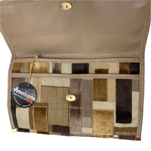 Vintage 70s Unused Rare Weymouth American Chenille Clutch Bag in Beige/Rust/Mustard-Vintage Handbag, Clutch Bag-Brand Spanking Vintage