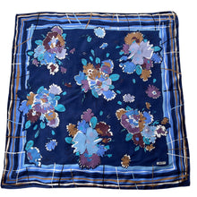 Load image into Gallery viewer, Large Liberty of London Silk Scarf in Blues,Navy, Turquoise, Taupe and Tobacco-Scarves-Brand Spanking Vintage
