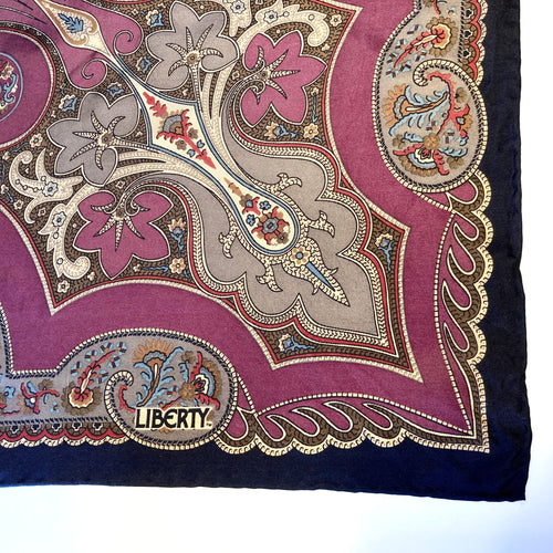 Large Liberty of London Classic Paisley Silk Scarf in Burgundy/Taupe/Ivory/ with Navy border-Scarves-Brand Spanking Vintage