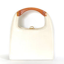 Load image into Gallery viewer, Vintage 60s/70s Handbag In Ivory/Cream Faux Leather With Lucite Tortoiseshell Handle-Vintage Handbag, Large Handbag-Brand Spanking Vintage
