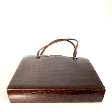 Load image into Gallery viewer, Vintage 60s Slim Dark Chestnut Brown Crocodile Skin Handbag Made in England-Vintage Handbag, Exotic Skins-Brand Spanking Vintage
