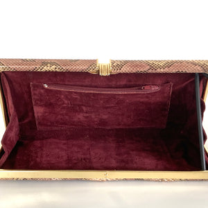 Vintage 70s Python Skin Clutch Bag in Pink/Beige/Brown-Vintage Handbag, Exotic Skins-Brand Spanking Vintage