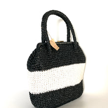 Load image into Gallery viewer, Vintage 60s Large Black Raffia Style Handbag/Top Handle w/Gilt Clasp by Rubella-Vintage Handbag, Dolly Bag-Brand Spanking Vintage
