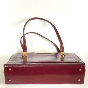 Vintage 60s/70s Large Burgundy Wine Red Leather Top Handle Handbag By Ackery-Vintage Handbag, Large Handbag-Brand Spanking Vintage