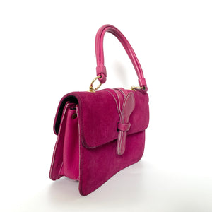 Vintage 60s/70s Fuschia Pink Suede and Leather Jackie O Top Handle Bag-Vintage Handbag, Kelly Bag-Brand Spanking Vintage