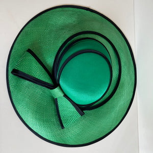 Vintage Stunning Large Emerald Green/Black Saucer Hat with Large Feature Bow-Accessories, For Her-Brand Spanking Vintage