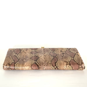 Vintage 70s Python Skin Clutch Bag in Pink/Beige/Brown-Vintage Handbag, Exotic Skins-Brand Spanking Vintage