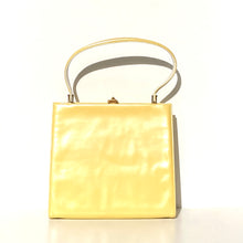 Load image into Gallery viewer, Vintage 60s Rayne Yellow/White Pearlescent Leather Top Handle Handbag Silk Coin Purse-Vintage Handbag, Top Handle Bag-Brand Spanking Vintage
