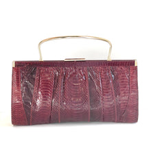 Load image into Gallery viewer, Vintage 70s Burgundy Red Snakeskin Clutch Bag, w/ Gilt Fold Out Handle-Vintage Handbag, Clutch Bag-Brand Spanking Vintage
