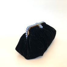 Load image into Gallery viewer, Vintage 50s Luxurious Black Silk Velvet, Blue Pearl Clasp Waldybag Evening Bag w/ Silk Coin Purse-Vintage Handbag, Evening Bag-Brand Spanking Vintage
