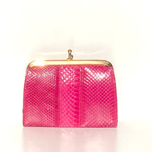 Load image into Gallery viewer, Vintage Fuchsia Pink Snakeskin Clutch Bag with Fold In Chain and Leather Lining Made in England-Vintage Handbag, Exotic Skins-Brand Spanking Vintage
