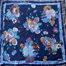 Load image into Gallery viewer, Large Liberty of London Silk Scarf in Blues,Navy, Turquoise, Taupe and Tobacco-Scarves-Brand Spanking Vintage
