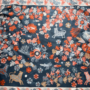 Large Vintage 70s Bayron Silk Scarf in Rich Airforce Blue, Pink, Orange and Ivory-Scarves-Brand Spanking Vintage