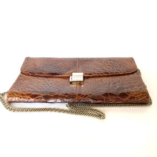 Load image into Gallery viewer, Vintage 50s Elegant Copper Brown Turtle Skin Clutch Bag Silvertone Clasp /Chain by Fior-Vintage Handbag, Exotic Skins-Brand Spanking Vintage
