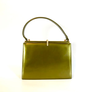 Vintage 60s Chartreuse Green Pearlescent Top Handle Bag w/ Matching Purse by Lodix-Vintage Handbag, Top Handle Bag-Brand Spanking Vintage