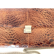 Load image into Gallery viewer, Vintage 50s Elegant Copper Brown Turtle Skin Clutch Bag Silvertone Clasp /Chain by Fior-Vintage Handbag, Exotic Skins-Brand Spanking Vintage
