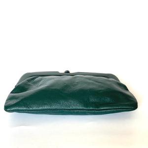 Vintage 70s Forest Green Leather Clutch Bag Green Lucite Frame/Clasp Made in Italy-Vintage Handbag, Clutch Bag-Brand Spanking Vintage