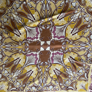 Large Liberty of London Silk Scarf in Ianthe Design in Gold, Yellow, Copper Brown, Plum and Ivory-Scarves-Brand Spanking Vintage