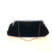 Load image into Gallery viewer, RESERVED Vintage 50s Luxurious Black Silk Velvet, Blue Pearl Clasp Waldybag Evening Bag w/ Silk Coin Purse-Vintage Handbag, Evening Bag-Brand Spanking Vintage
