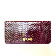 Load image into Gallery viewer, Vintage Burgundy/Purple Snakeskin &amp; Leather Clutch/Chain Bag by Jane Shilton-Vintage Handbag, Clutch bags-Brand Spanking Vintage
