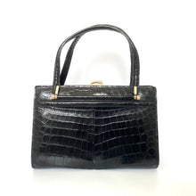 Load image into Gallery viewer, Vintage 60s Glamorous Large Glossy Black Alligator Skin Twin Handle Handbag-Vintage Handbag, Exotic Skins-Brand Spanking Vintage
