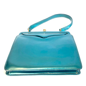 Vintage 50s Beautiful 'Kingfisher' Turquoise Blue Green Pearlescent Bag with Matching Purse by Lodix-Vintage Handbag, Top Handle Bag-Brand Spanking Vintage